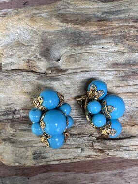 Joan Rivers Gold-Tone Clip-On Earrings With Blue Bead Clusters